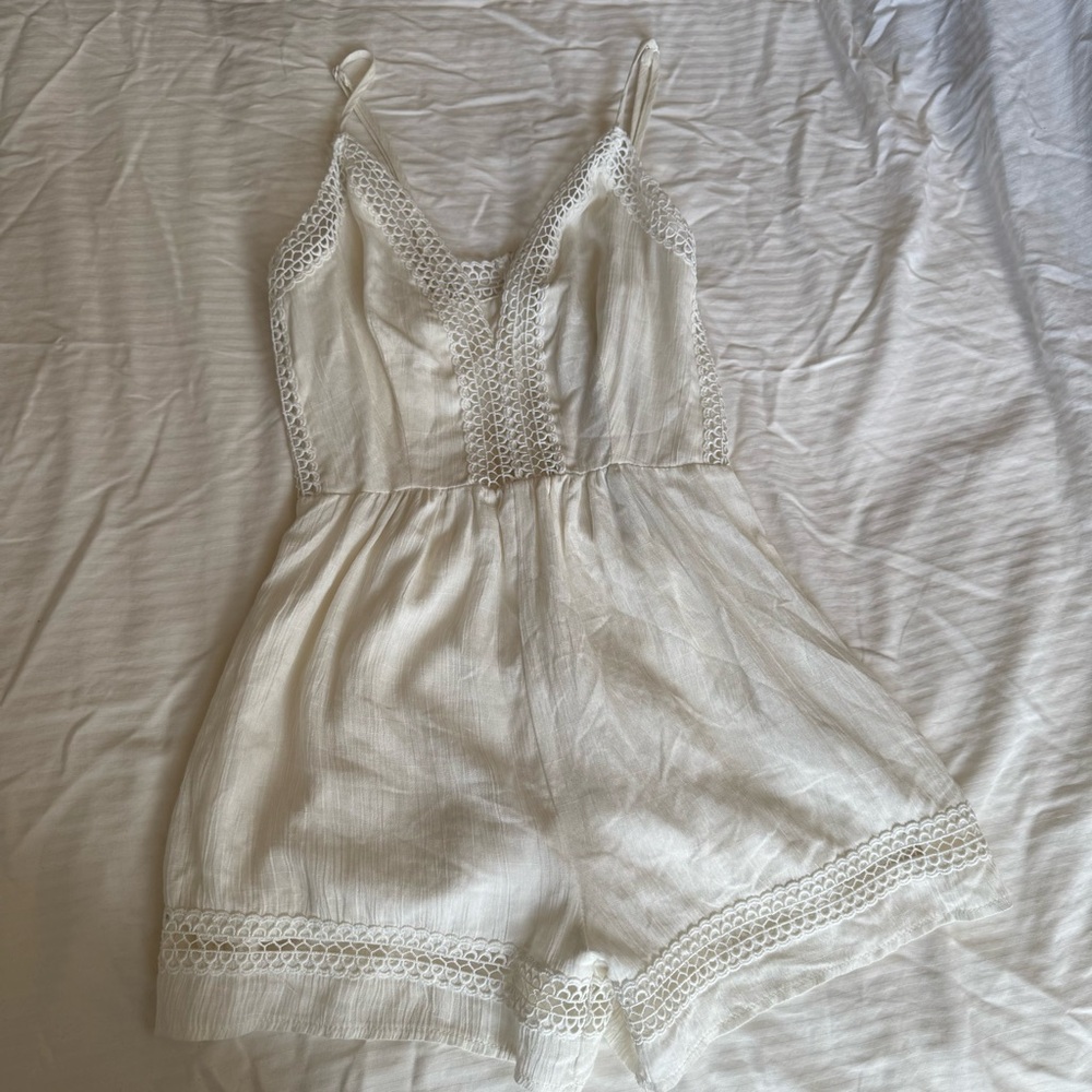 LF White Lace Trim Romper